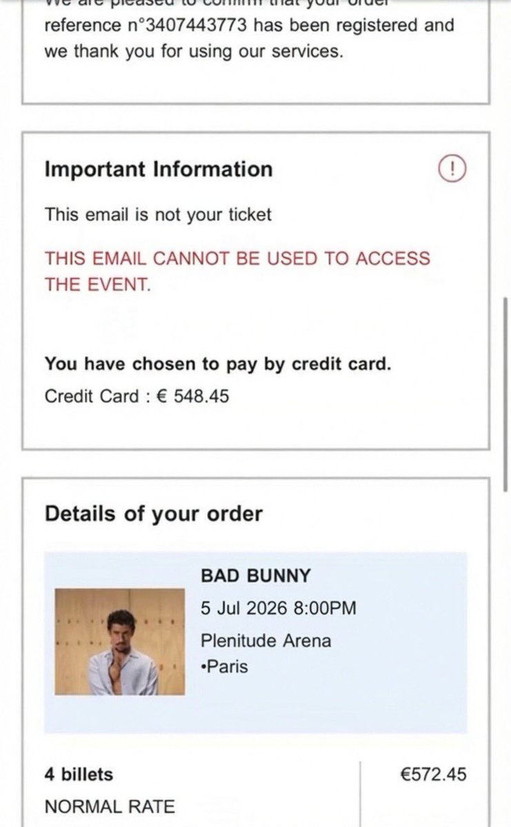 Ritauano's tweet photo. 🚨 J’ai 3 places pour le concert de Bad Bunny ce soir à 20h !

Urgence familiale, je ne peux malheureusement plus y assister. Je suis actuellement à l’hôpital avec mon grand-père, donc je les revends à prix réduit plutôt que de les laisser se perdre.
DM si vous êtes intéressé(e). https://t.co/6ygBo2MIuD
