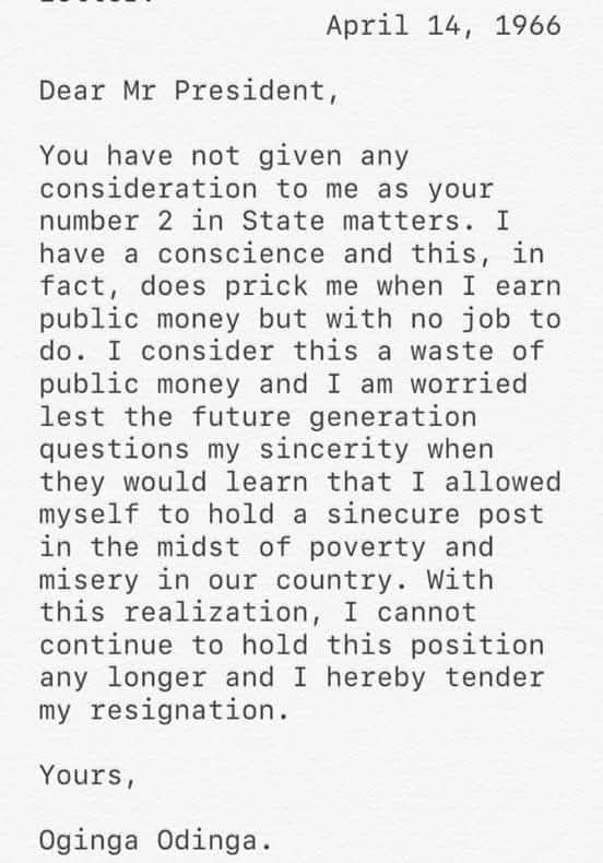 nyorude's tweet photo. Vice President Jaramogi Resignation Letter, April 1966 https://t.co/NYwnSv7HFZ