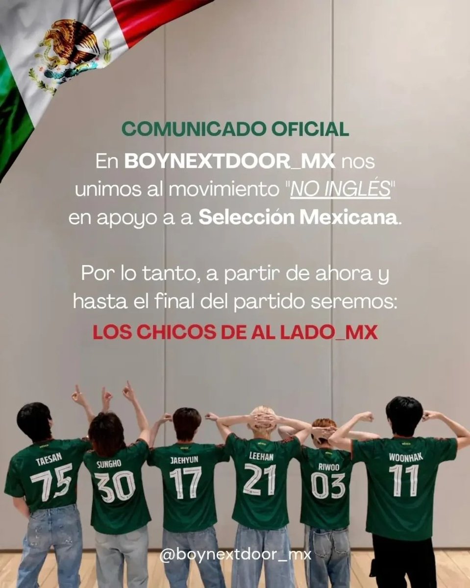 _BOYNEXTDOORMX's tweet photo. Venga MÉXICO !! 🥳🇲🇽🎉⚽️

#BOYNEXTDOORenMéxico #ONEDOOR_MEXA

- BOYNEXTDOOR MX 🇲🇽 https://t.co/gxDczLUcvZ