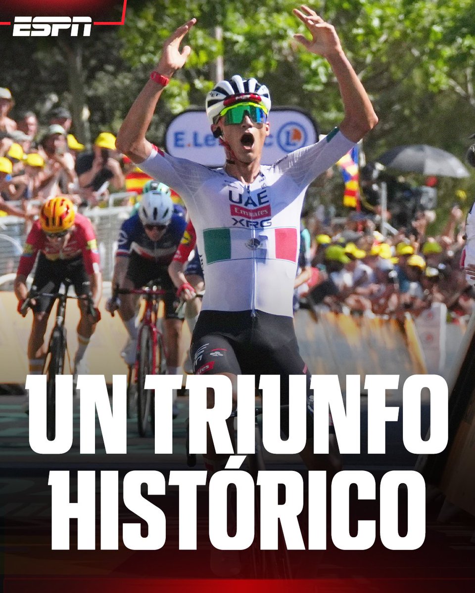 ESPNmx's tweet photo. Imágenes para el recuerdo...🥹🇲🇽

Un enorme triunfo de Isaac del Toro en la etapa 2 del Tour de France. 🙌

36 años después México celebra un triunfo en el Tour https://t.co/HL7UHn2Iv3