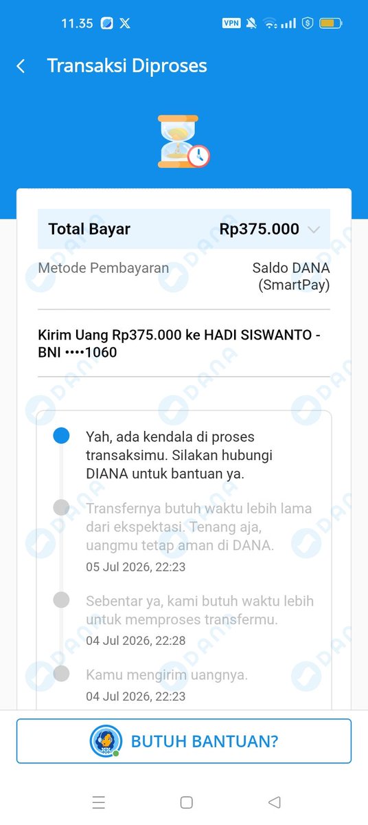 HaHadisiswanto's tweet photo. @danawallet sangat kecewa transaksi sudah 24 jam masih proses https://t.co/0QuEaElFMD