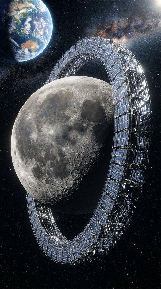 spacevibex's tweet photo. 🚨: Japan is planning to build a solar ring around the Moon that will power Earth forever. https://t.co/V79WMlRi94
