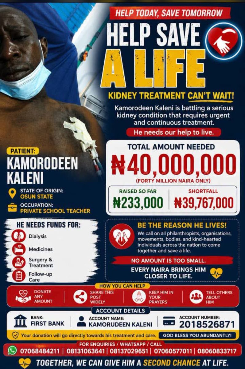 Mubaroqah82's tweet photo. Pls,help repost and help Mr Kaleni live🙏 https://t.co/X3Aku1mj58
