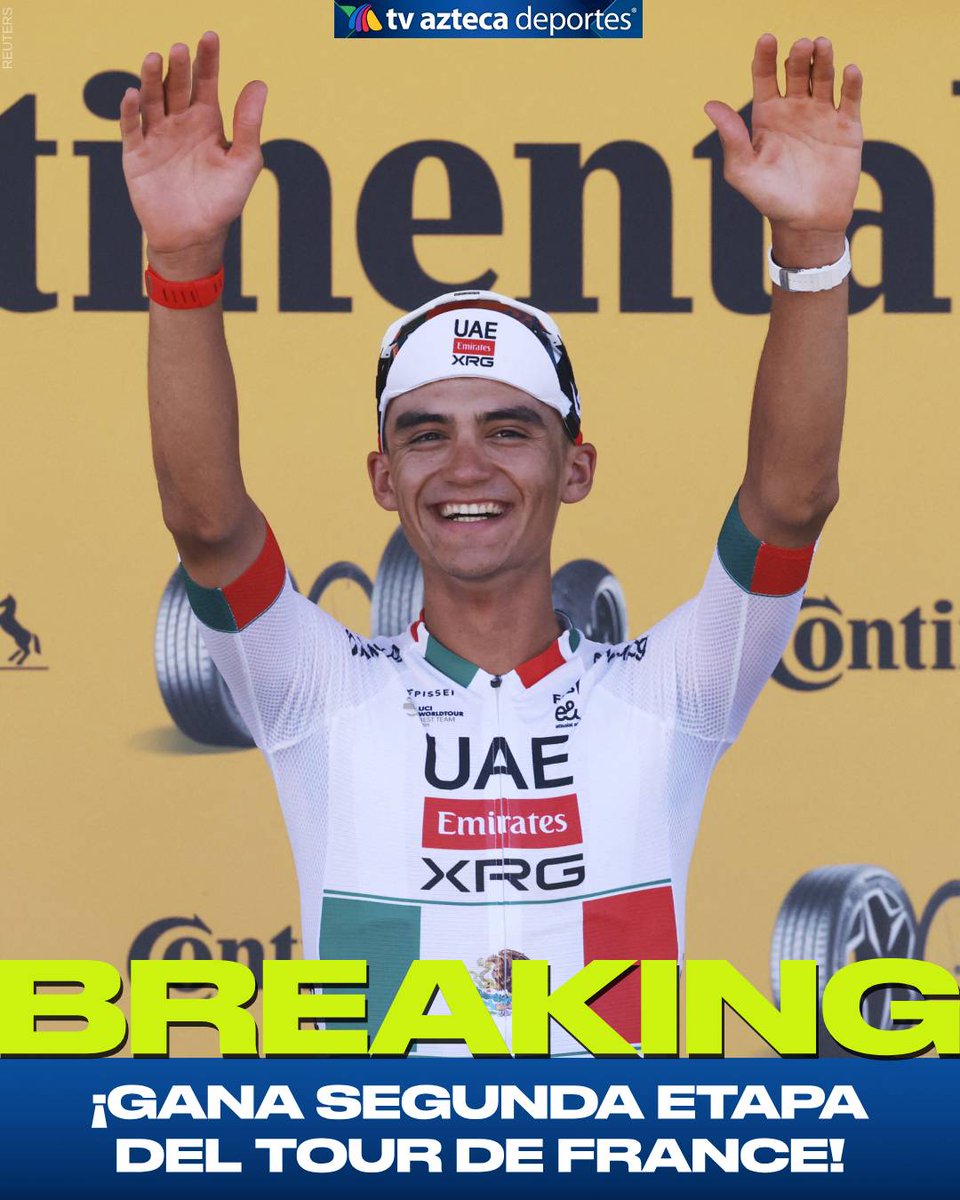AztecaDeportes's tweet photo. ¡Sí! 🇲🇽🔥🚴

El mexicano Isaac del Toro se llevó este domingo la segunda etapa del Tour de Francia, es la segunda vez que un ciclista nacional se lleva el triunfo en la prueba gala desde Raúl Alcalá.

Además, lo hace el día en que la Selección Azteca se medirá a Inglaterra en la Copa Mundial de la FIFA 2026™...

SÍ O SÍ 🫡🇲🇽

👇 México vs Inglaterra
📅 Domingo 5 de julio⁣⁣⁣
🕠 5:30 PM⁣⁣⁣
📺 ⁣⁣Azteca 7 y Azteca Deportes Network⁣⁣⁣
💻 https://t.co/Tg0g9G7eK4⁣⁣⁣⁣⁣⁣⁣⁣
📱 APP Azteca Deportes

#EsSíOSí #ElCanalDelMundial #CopaMundialFIFA #Somos26 #MiSelecciónAzteca #ElMundialXAzteca #YoLoVeoXAzteca