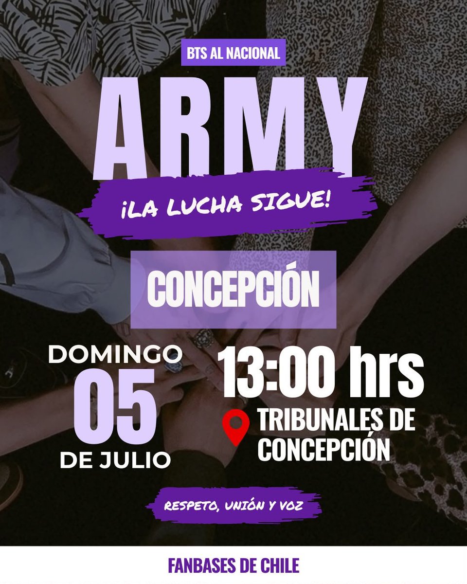 pola_joha's tweet photo. Vamos CH ARMY, quien va en esta lucha!! 💜

#BTSALNACIONAL #BTSENCHILE #BTSCHILE #QUEREMOSABTSENELNACIONAL https://t.co/9b8ZZgK23s
