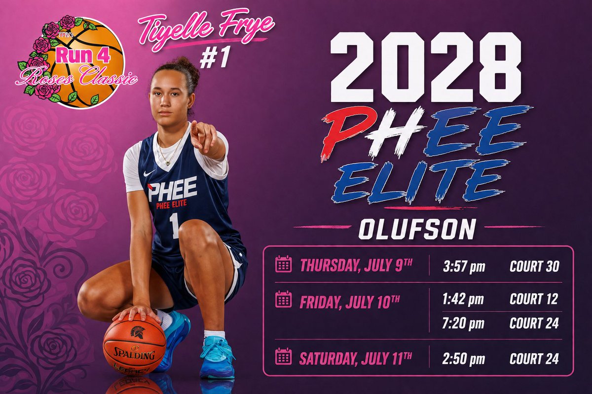 TiyelleFrye's tweet photo. Schedule for upcoming Run4Roses tournament July 9th-14th in Louisville, Kentucky!!! @PheeElite @Elite40League @PGHMissouri @BaylorWBB @HPUWBB @RazorbackWBB https://t.co/Fz0Hz1NVFw