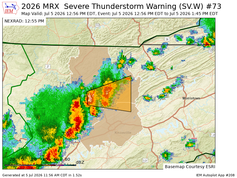 ETSKYWARN's tweet photo. MRX issues Severe Thunderstorm Warning [wind: 60 MPH (RADAR INDICATED), hail: 0.75 IN (RADAR INDICATED)] for Anderson, Campbell, Knox, Union [TN] till 1:45 PM EDT https://t.co/Dy3AkAqjqD https://t.co/jV3IeAlVFa