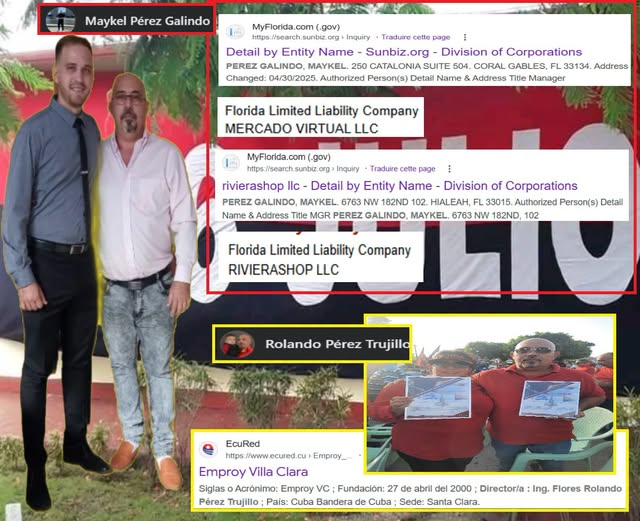 joankelincuba's tweet photo. 2 empresas controla Maykel Pérez en Miami, EEUU.
Maykel es hijo de un alto funcionario cubano del Ministerio de la construción de Cuba (MICONS).
Rolando Pérez jefe de la estatal EMPROY VC.
Tu hijo resistiendo en Cuba, 
y los de ellos con empresas en EEUU. https://t.co/hYd1U5uGIh
