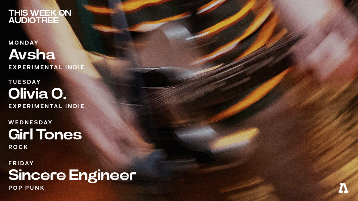 audiotreemusic's tweet photo. We've got some heat coming at you this week. Don't miss...
Monday | Avsha
Tuesday | Olivia O.
Wednesday | Girl Tones
Friday | Sincere Engineer
#Audiotree #LiveMusic https://t.co/z0qi1f4e5T
