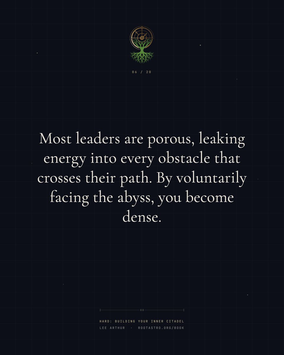 leearthuruk's tweet photo. "Most leaders are porous. By voluntarily facing the abyss, you become dense."

Free chapters of HARD: https://t.co/Bs1tgoIkto #Leadership #BookHARD https://t.co/yxc0W6uT5P