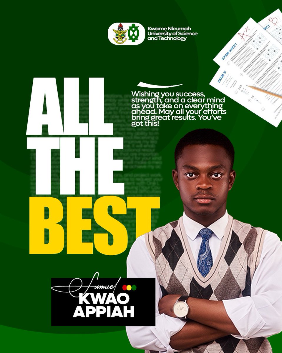 sk_appiah05's tweet photo. As we approach the Mid-Semester Examinations, I extend my very best wishes to all students. May your hard work, dedication, and resilience yield excellent results. Stay focused, stay confident, and give it your best shot.
#KNUST
#LetsDoMore https://t.co/2gfFROK28E