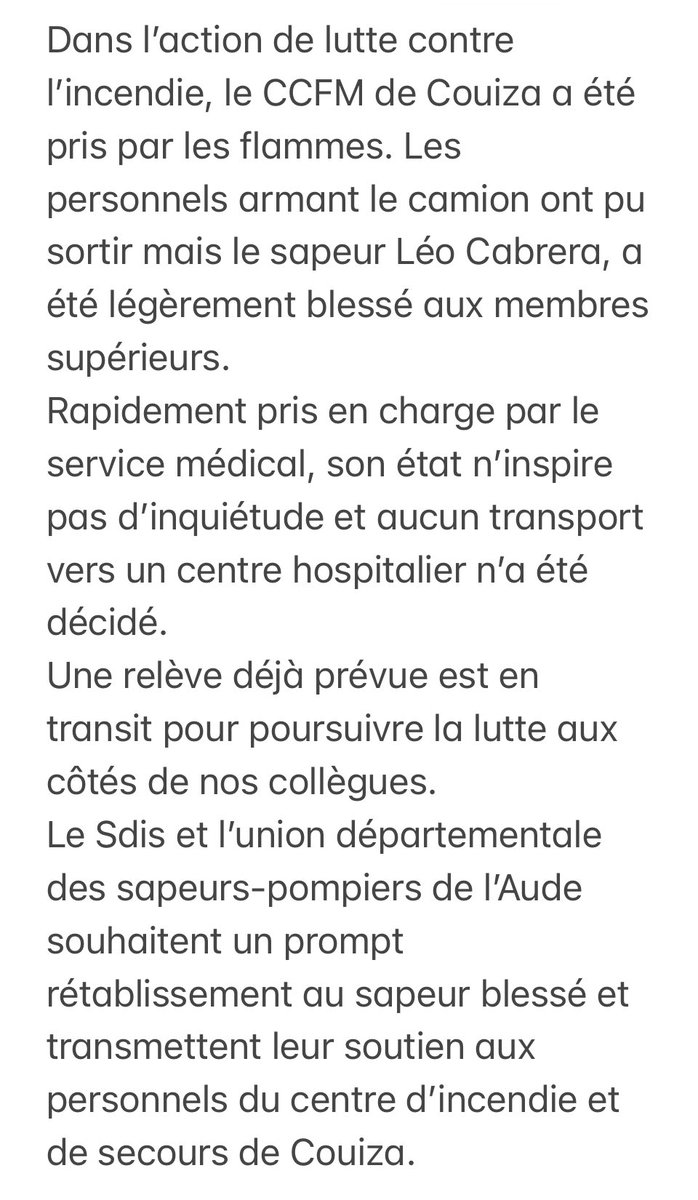 SDIS11OFFICIEL's tweet photo. Communiqué - Feu de Trévillach (66) https://t.co/FgpQZ7ea75