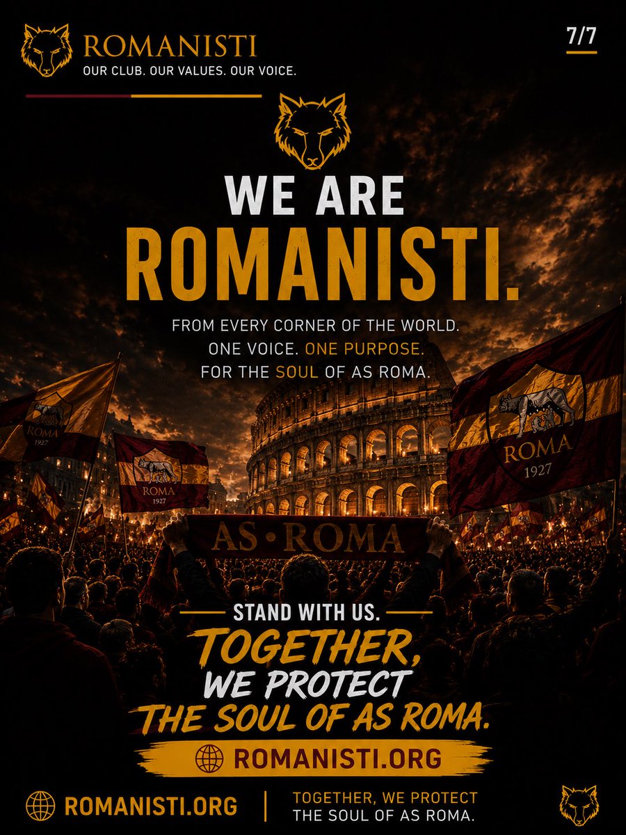 RomanistiDotOrg's tweet photo. 🔴🐺 https://t.co/kywBHjLdng is live.

Breaking AS Roma news, transfer updates, tactical analysis, match coverage, and everything that matters to the Giallorossi.
Follow us and join the conversation.

🌐 https://t.co/BIDz8XgES8

#ASRoma #Roma #ForzaRoma #SerieA #Calcio #Romanisti https://t.co/8h10fHx13Z