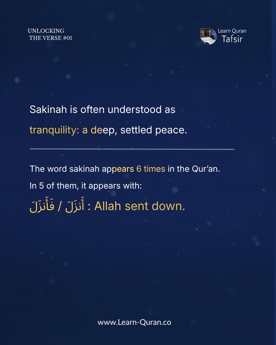 LearnQuranApp's tweet photo. Sakinah is not self-made.

In Surah Al-Fath 48:4, it is something Allah sends down into the hearts of the believers.

Some meanings are easy to miss in translation.

Explore more:
https://t.co/vnCabeYFmN

#QuranReflection https://t.co/jstddXeGFS