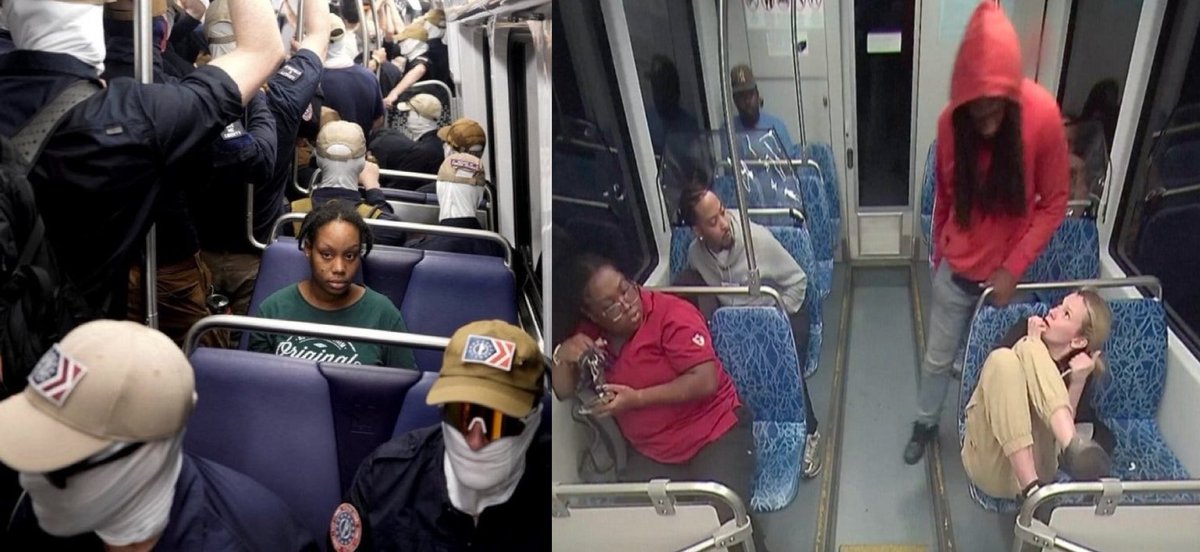 Aliathewhite's tweet photo. Black woman on a train full of White guys = national freakout. 
White woman on a train full of blacks = dead.

Only one of these made the media angry. https://t.co/NqIJmVnvRe