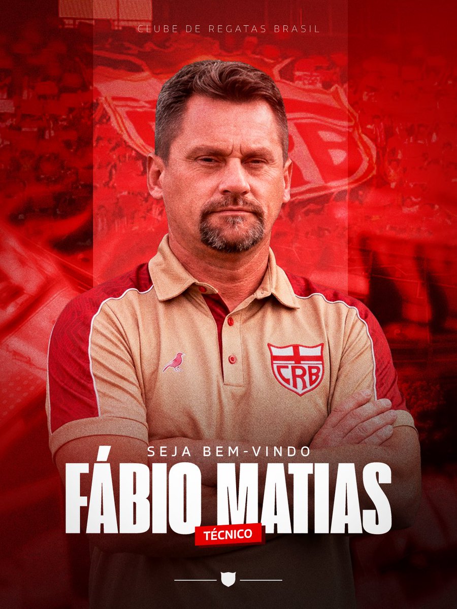 CRBoficial's tweet photo. Fábio Matias é do CRB! 🏴󠁧󠁢󠁥󠁮󠁧󠁿

O novo treinador regatiano acumula passagens recentes por grandes clubes do futebol brasileiro, como Botafogo, Coritiba, Juventude, Atlético-GO, Portuguesa e Chapecoense, sendo esta última na atual temporada do Brasileirão Série A. https://t.co/VCbQvTG8JM