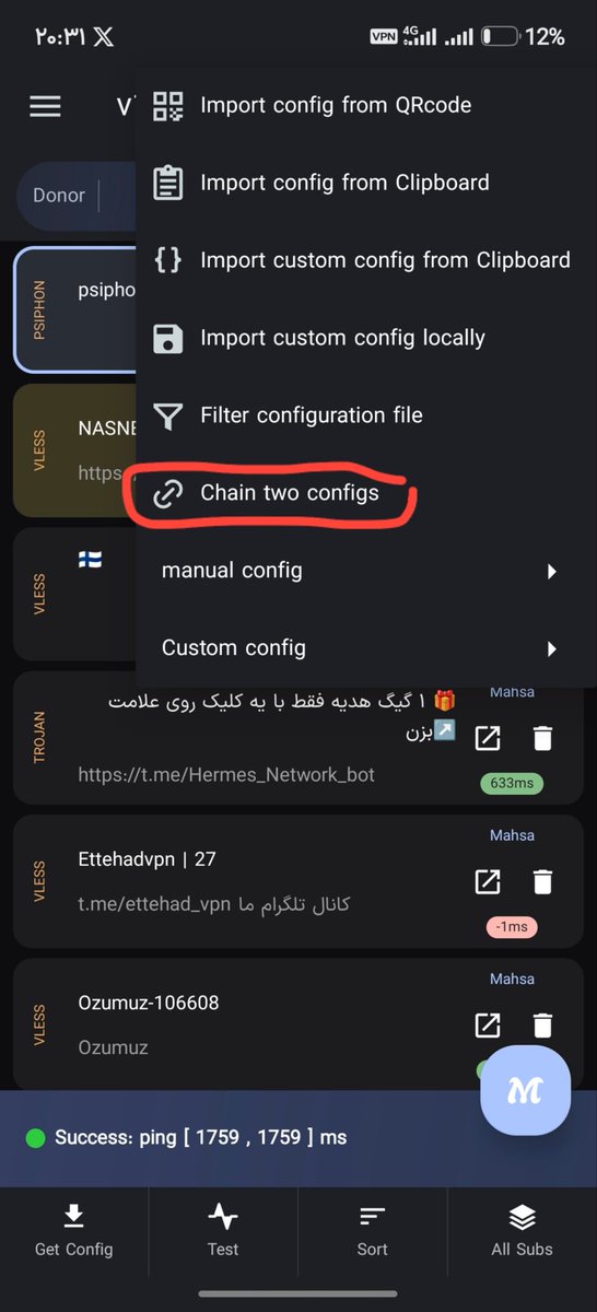 MatinSenPai's tweet photo. تیم مهسا توی آپدیت جدید، یه صفای حسابی به UI دادن😁 اما UI کوچیکترین بخش اپ هست که عالی شده.
۱- هسته‌ی سایفون برای ایران بهینه شده و به راحتی تمام، وصل میشه(الان با همون پیام میدم)
۲- اسکنر قدرتمند اضافه شده برای اسکن آیپی cdn_fronting
۳- الان میتونید از سایفون+آیپی تمیزتون، کانفیگ بسازید. مثلا من اینو ساختم با لوکیشن آمریکا:
psiphon://?region=US&protocol=cdn_fronting&aggressive=ON&cdn_type=any&cdn_ips=104.16.73.68%2C104.18.180.6&cdn_sni=https://t.co/YhARl61gM2&no_sni=false&skip_cert=true&proto_tls=true&proto_http=true&proto_quic=true&builtin=true#psiphon+2026-07-05+20%3A26%3A39
۴- یه منو کامل برای Chain کردن دوتا کانفیگ V2ray(مثلا یه کانفیگ آمریکا دارید که کار نمیکنه، یه کلودفلر دارید که کار میکنه. با کلودفلره وصل میشید به آمریکا و آمریکا VPN نهاییتون میشه)

Thanks♥️ @mahsanet