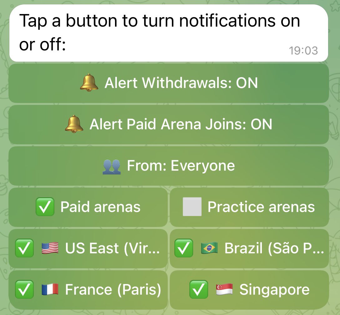 GrandArena_'s tweet photo. 🚨 R E M I N D E R 🚨

We’re introducing Grand Arena × Telegram.

Receive real-time alerts the moment players enter paid kill arenas, withdrawals are processed, and more. Stay informed, react faster, and never miss an opportunity.

Now rolling out. https://t.co/ssaOURRkWe