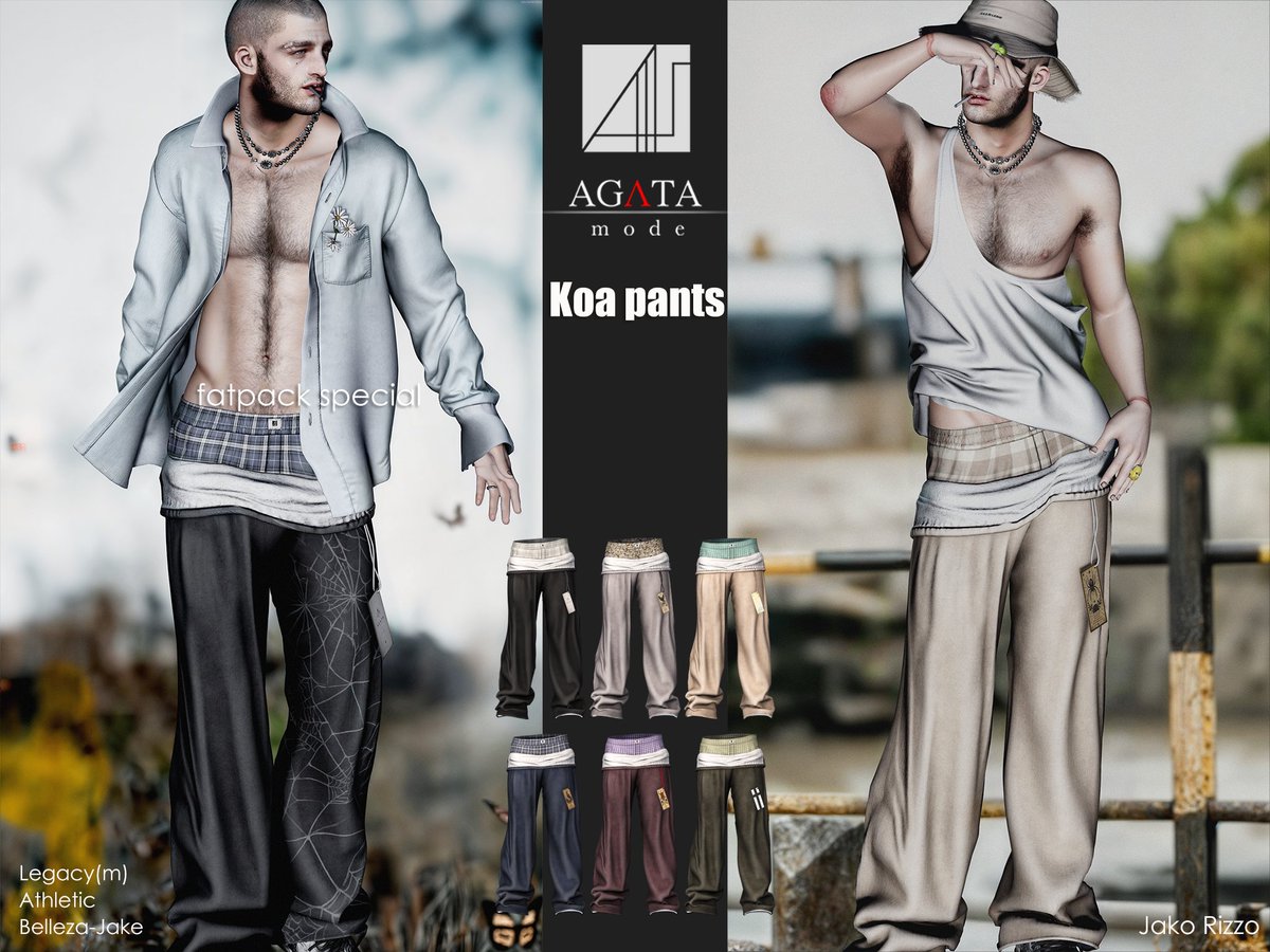 Sora_Tatham's tweet photo. 【NEW RELEASE】AGATA mode - Koa pants @ TMD

ルーズなシルエットとレイヤード感が楽しめる Koa pants をリリースしました！

🖤 7カラー展開
🖤 全カラーでHUDによる ラベル8種変更
🖤 全カラーでHUDによる トランクス柄8種変更
🖤 Fatpackには 限定スペシャルテクスチャ を収録！
その日の気分に合わせて、何通りものスタイリングを楽しめます✨
https://t.co/gDr0aJFl8p
#SecondLife #SLFashion #AGATAmode #TMD