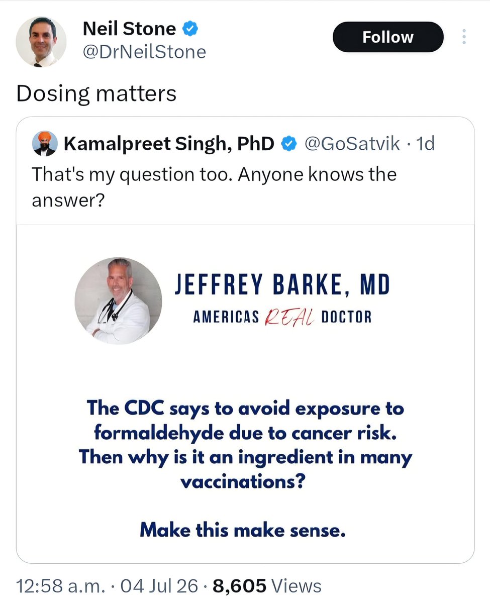 GoSatvik's tweet photo. What dosage of injected formaldehyde is healthy? https://t.co/Uk8RuC9pqq