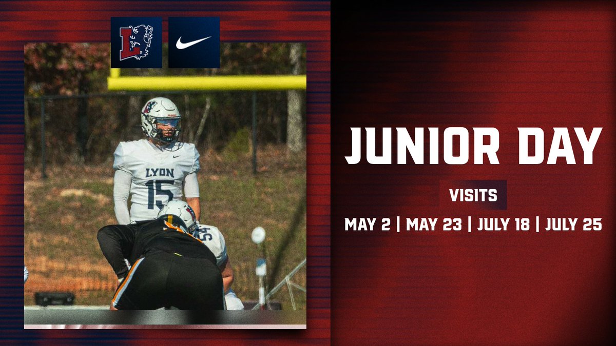 _Lyon_Football's tweet photo. Class of 2027! Come visit us on a Junior Day and learn about the #LyonWay!

July 18 and July 25!

https://t.co/oTcrbK3peR

https://t.co/ySd6B3DQUW

*Class of 2027 ONLY!

#LyonWay #FastandFurious #d3fb https://t.co/c1Bh9KbYUM