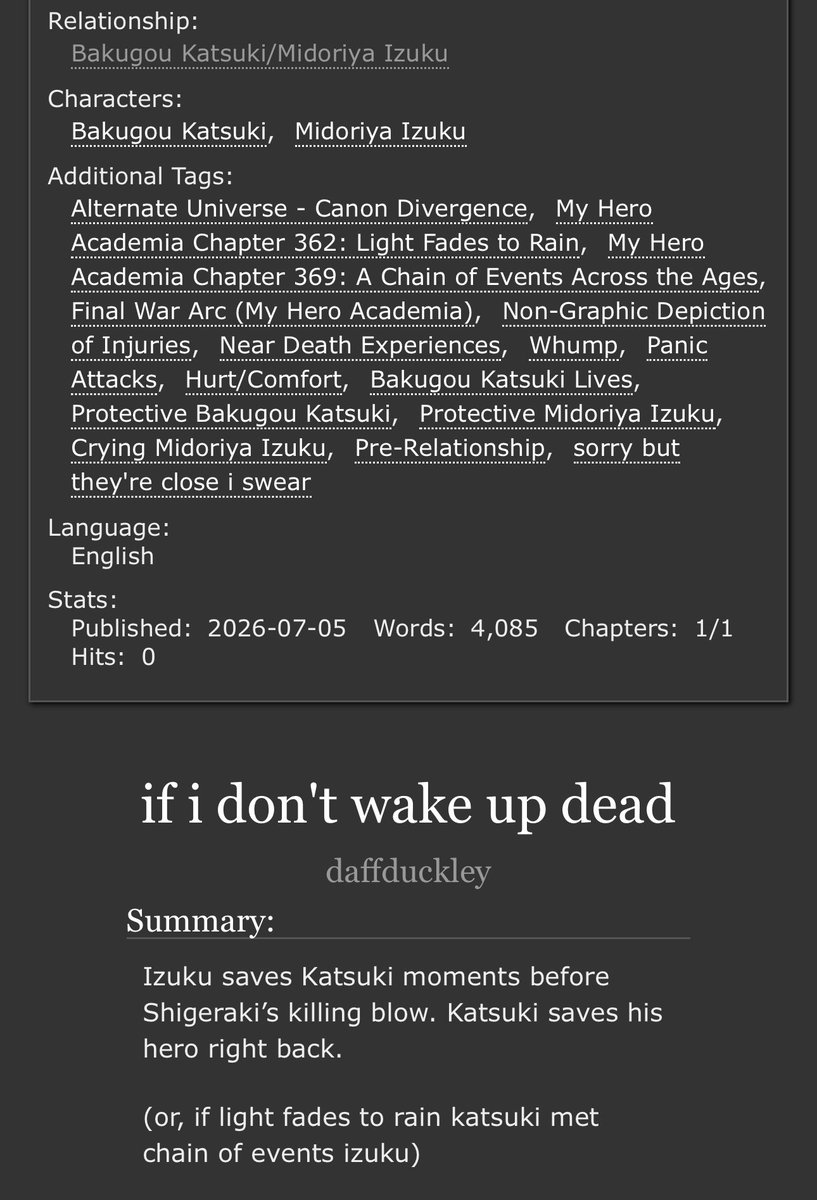 daffduckley's tweet photo. threw another fic into the universe today! a little what if izuku reached the final battle before katsuki’s heart went boom. link in comments 🧡💚

#bkdk #dkbk https://t.co/3313d0cynL