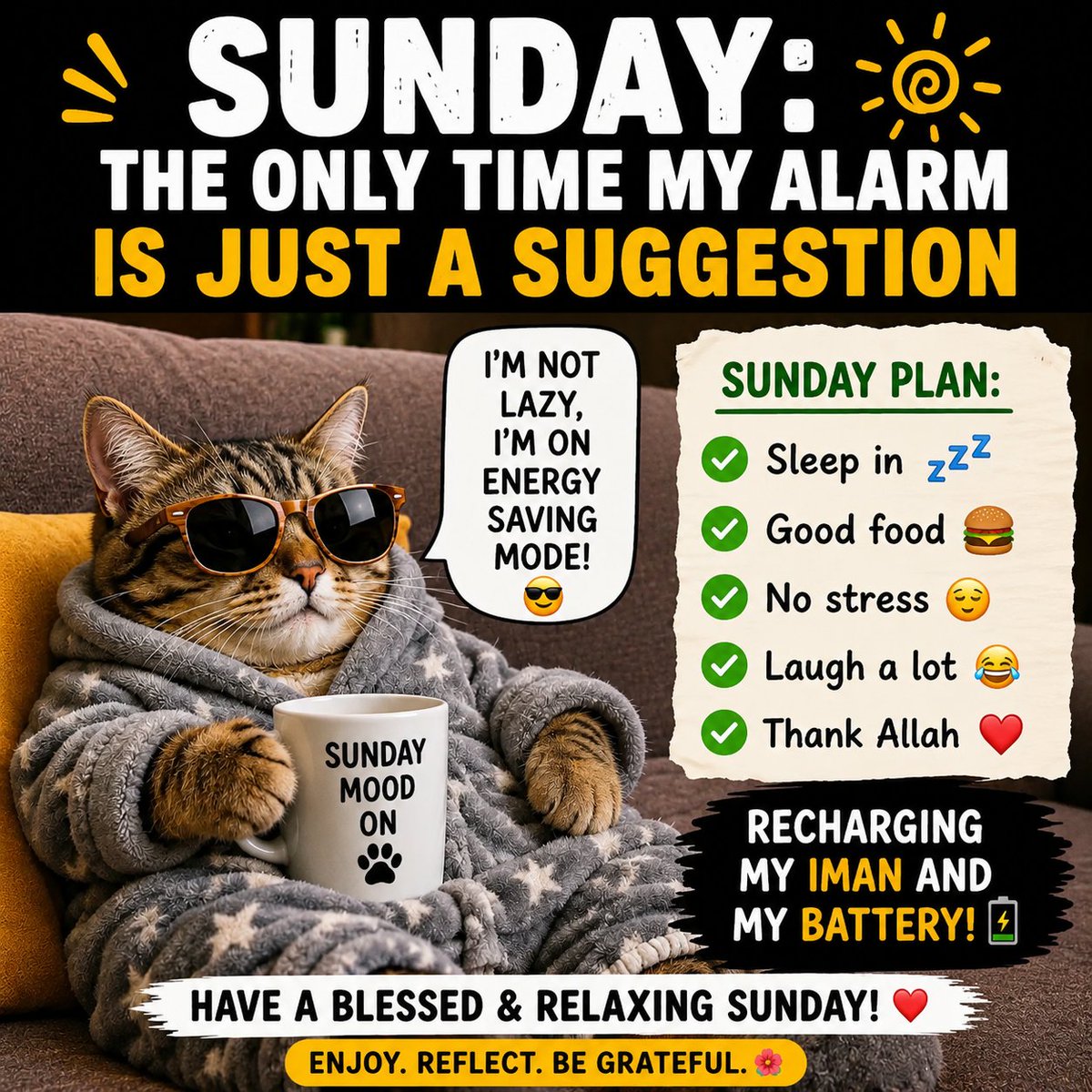 BASIRA248's tweet photo. If your weekend has only one goal...

Survive Monday without regrets. 😅

Recharge. Laugh. Pray. Spend time with the people who matter.

What's ONE thing you're doing this weekend? 👇

#WeekendVibes #SundayVibes
#WeekendMood
#Alhamdulillah
#IslamicReminder
#BlessedSunday https://t.co/totbIeUDsq