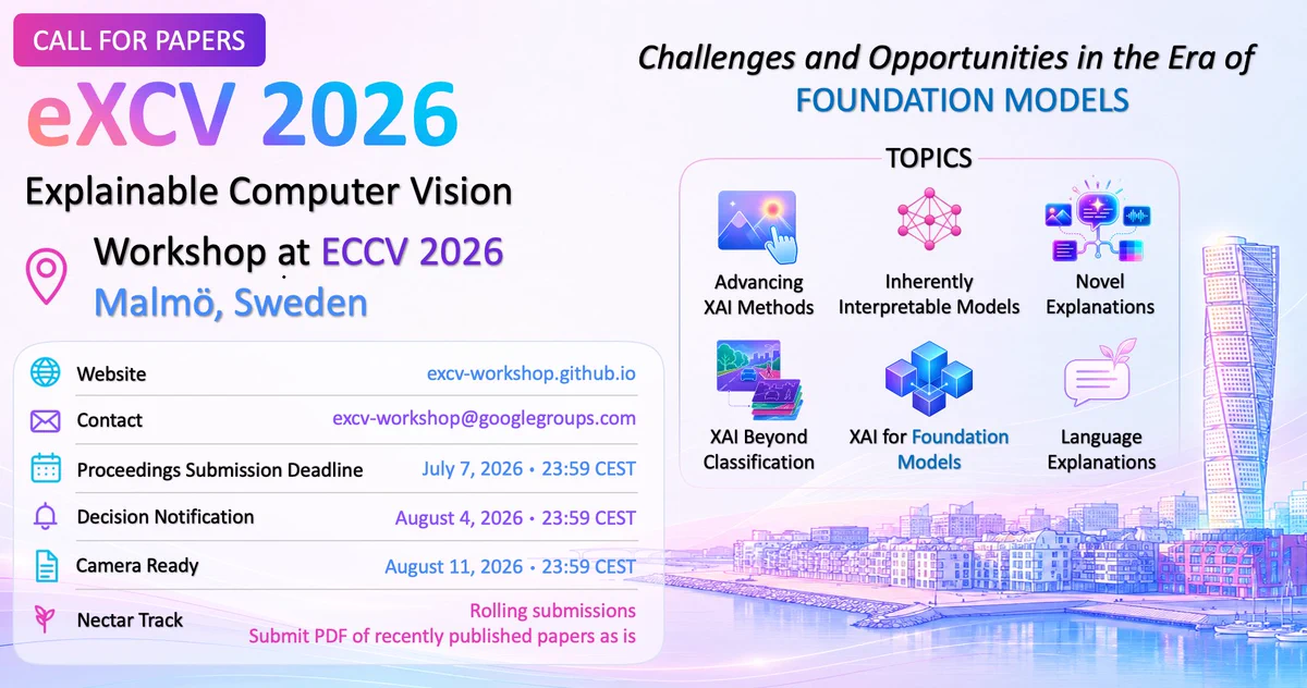 Call for Papers for the Explainable Computer Vision Workshop at ECCV 2026.