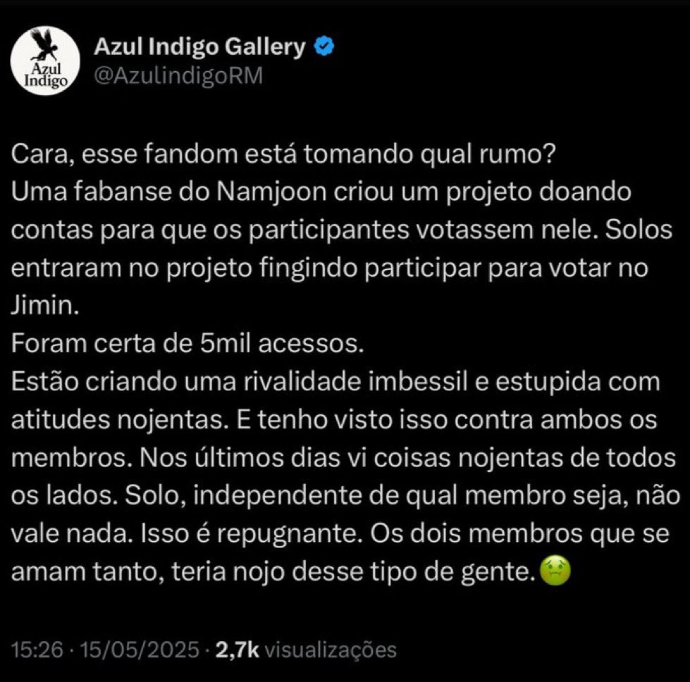 sweetjimnie's tweet photo. Azulindigo ao lado da armyforyounth espalharam desinformações de anti que atraiu um puta hate pro jm (e consequentemente pro rm tbm), baseado somente em acusações com 0 provas pq o único intuito era começar hate train no jm, e deu muito certo com ajuda delas. https://t.co/iY6aeNnNbu