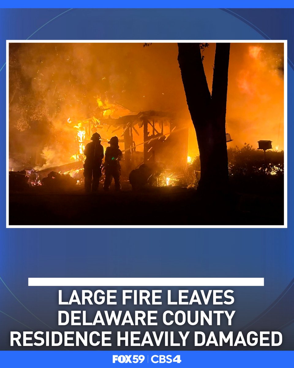 CBS4Indy's tweet photo. A large fire left a home in Delaware County heavily damaged Sunday morning. Officials have confirmed that nobody was injured by the blaze.
https://t.co/IevogHa0kF https://t.co/nrdjwWjC4u