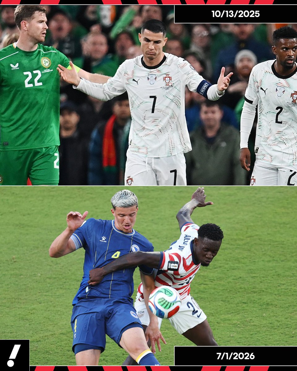 YahooSports's tweet photo. Balogun's early return from a red card isn't even the first we've seen in THIS World Cup 👀 

FIFA suspended the final two games of a three-match suspension for Cristiano Ronaldo after a VAR review saddled him with a red card in Portugal's penultimate qualifying match vs. Republic of Ireland.

Ronaldo would've otherwise had to miss Portugal's first two games of the tournament.