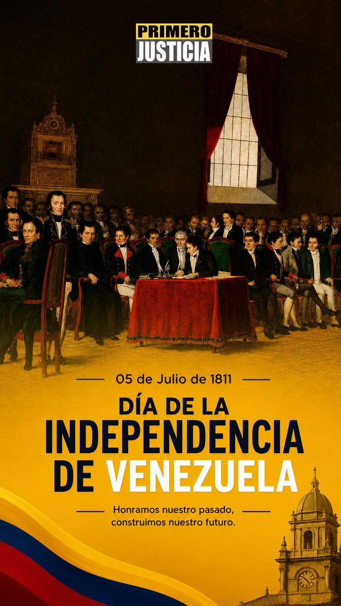 Pr1meroJusticia's tweet photo. Hoy, 5 de julio, recordamos que la independencia fue el resultado de ciudadanos decididos a construir una nación libre.

215 años después, los venezolanos seguimos enfrentando el desafío de recuperar plenamente la democracia, la justicia y la soberanía popular.

Hoy más que nunca, recae en nosotros la posibilidad y el compromiso de construir una Venezuela donde cada ciudadano pueda vivir con dignidad, derechos y oportunidades.
