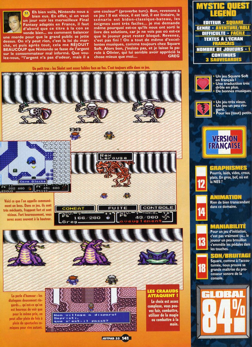 AllmightoFranky's tweet photo. On termine avec les tests du jeu dans les magazines #ConsolesPlus avec la dure note de 68%,puis #Joypad moins dur avec un 84%!A demain pour un nouveau #RPG #retro! 2/2 https://t.co/KyPD8yxDhH