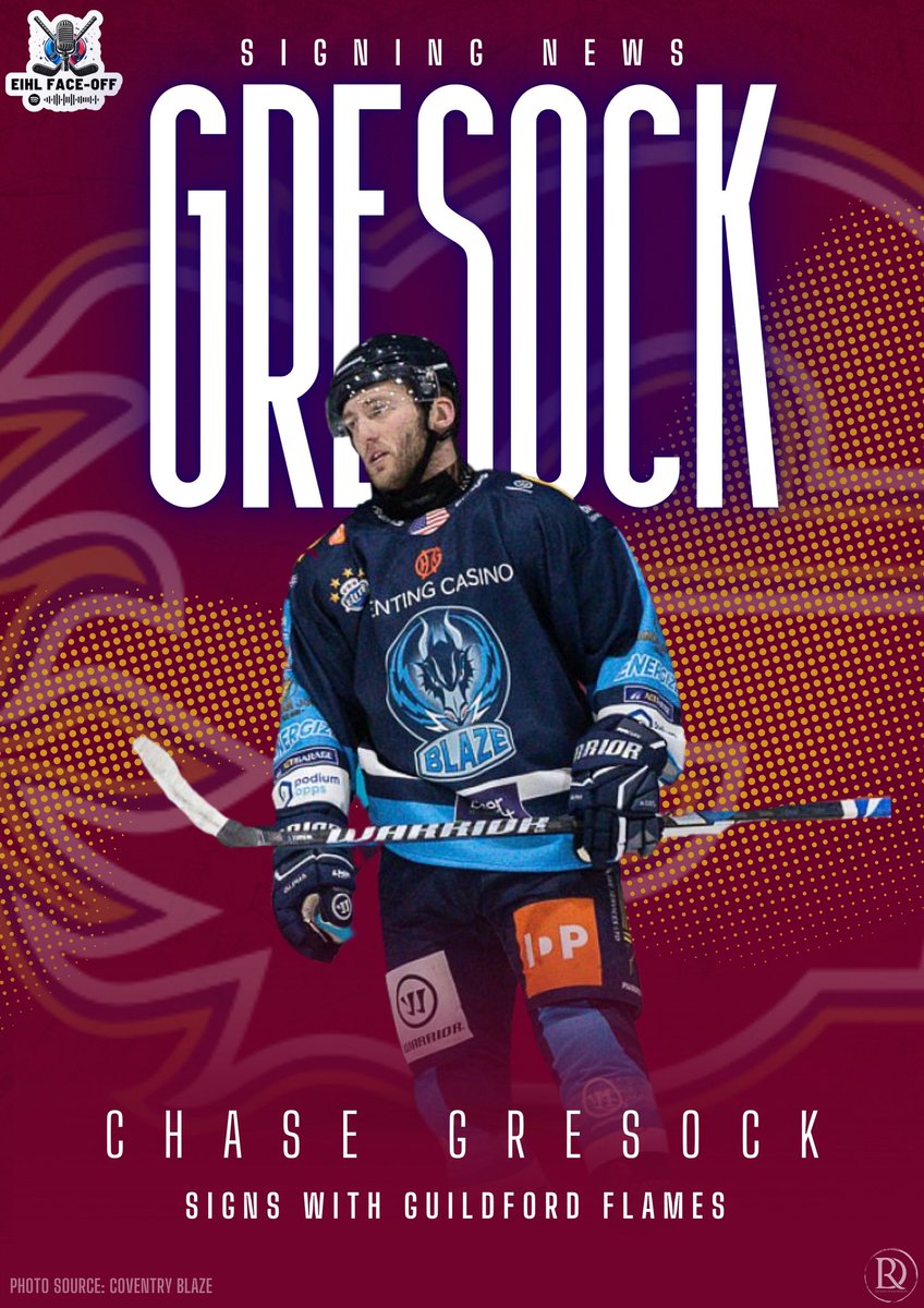 EIHLFaceOff's tweet photo. 📰SIGNING NEWS 📰

Chase Gresock Returns to the @officialEIHL - Signing with @flamesicehockey 

📊Last season stats across all competitions with Rouen in Ligue Magnus
53 GP | 41 PTS | 22 G | 19 A |

Happy with the signing? #FlamesFans https://t.co/Xi8oxp2kn2