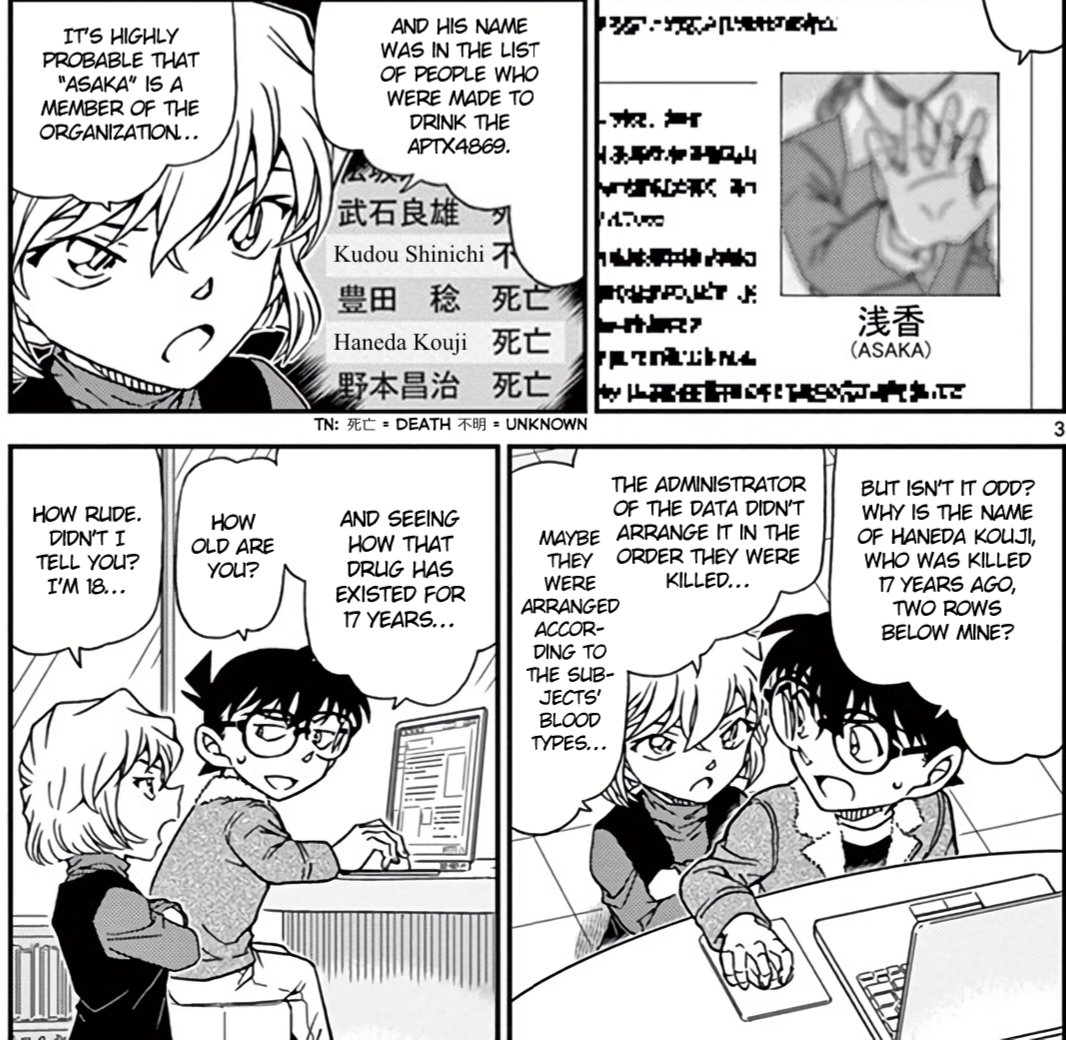 fullwritter's tweet photo. @mngpidni You don't even know if those people took the drug before or after Shinichi, since Koji Haneda and Amanda who were on that list died 17 years ago. What is certain is that Shinichi was the first person to try Haibara's drug. https://t.co/6pFjtbli4X