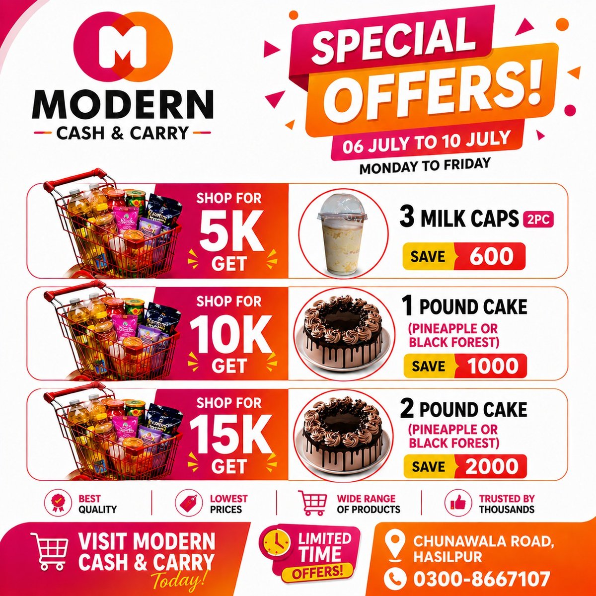 ModernCashCarry's tweet photo. Best Cash &amp; Carry Store in Hasilpur – Special Offers 06 to 10 July
Looking for the best grocery store in Hasilpur with unbeatable prices? Modern Cash &amp; Carry, located on Chunawala Road Hasilpur, brings you exclusive weekly deals designed to save you more on every shopping trip https://t.co/CHRy0FIJnC