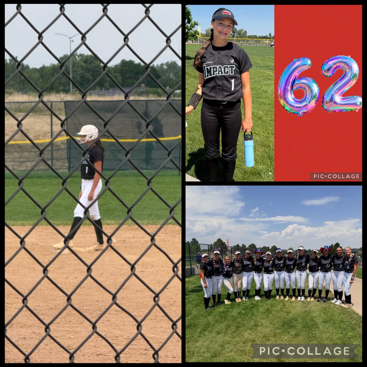 Kallaway02's tweet photo. First trip to play in Colorado is over.  I can’t wait to come back. I got to wear my sister’s old number.  I made some plays. I played outfield. I gave up some home runs. I hit some balls really well. I ran and scored. I hit a new PR pitching in game -62. I got to go in the box to face @MorganMaxwell72. I’ve met her before at @martin_lincoln lessons and she gave me some advice about colleges. She’s committed to play at UGA and throws 68-70. I fouled two balls off, but she got me in the end giving me my first strike out of the tournament. This was a learning experience for me and I LEARNED SO MUCH!!! 
Our team won our pool and went 6-3 on the week. Thank you @GaImpact16UPrmr for having me. So many college coaches everywhere and it just motivates me for the future. 💓💓
@beatyourbest02 @Viperskotula 
@ExtraInningSB 
#UM #ISI7