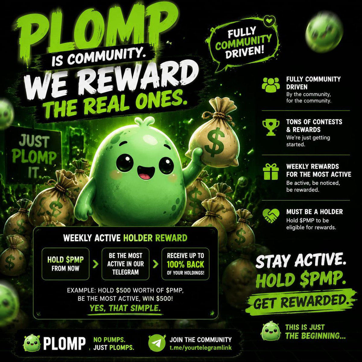 PLOMPONSOL's tweet photo. The $PMP community is growing FAST, and this is just the beginning

The energy is insane right now
If you’re here early, this is your chance

🟢Grab more $PMP bags
🟢Hold strong

only active holders will qualify for upcoming community rewards, contests
TG: https://t.co/1ap1n7vFgv https://t.co/ER6lsmfb2Q