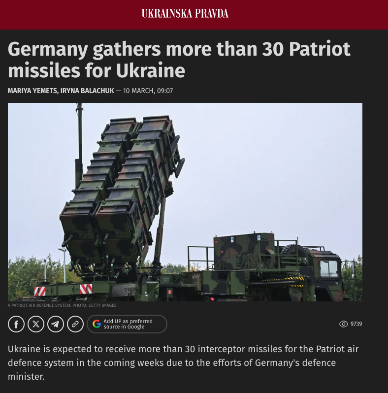 czardam's tweet photo. Czyli tak - Polska oddała Ukrainie swoje rakiety do systemu Patriot, w zamian za co ukraińskie media  dziękowały Niemcom pisząc, że Ci "zorganizowali ponad 30 rakiet" 

Nie no, muszę przyznać, genialna polityka @donaldtusk i @KosiniakKamysz - takie szachy 5d. https://t.co/lmYJ0DIfUx