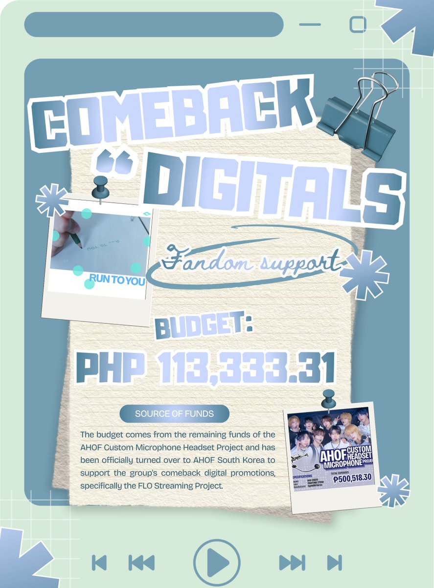 AHOF_N_America's tweet photo. 🎧Fandom Support for Comeback Digitals 🎧

The support doesn't stop here!

What started as support for the Microphone Headset Project is now helping AHOF's comeback!

The excess funds from the Microphone Headset Project have been officially turned over to @AHOF_SouthKorea to support digital streaming initiatives, with a special focus on the FLO Streaming Teams.

This wouldn't have been possible without the incredible generosity of every fanbase and individual who donated to the project. Your generosity didn't just provide better equipment for the members, it continues to fuel AHOF's success this comeback. Every contribution is making an even bigger impact.

Thank you for believing in AHOF every step of the way. Let's continue working together and keep the momentum going!💙

Fund report of the project: 
https://t.co/upmTs73cEp

#아홉 #AHOF
@AHOF_official