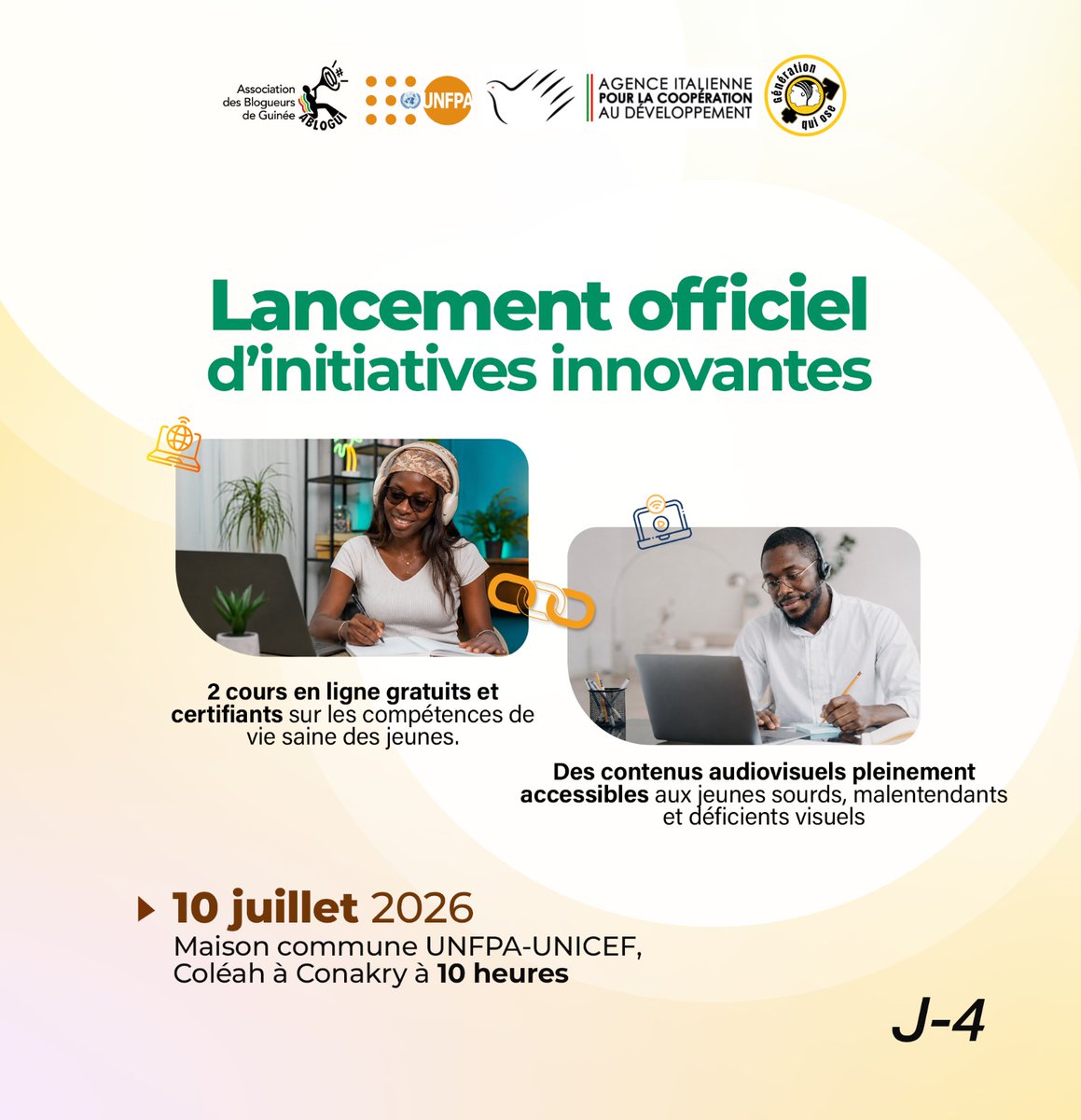 ablogui's tweet photo. Lancement officiel des initiatives innovantes
- 2 cours en ligne gratuits et certifiants sur les compétences de vie saine des jeunes
- Des contenus audiovisuels pleinement accessibles aux jeunes sourds, malentendants et déficients visuels

#kibaro #GquiOse @unfpa_guinee @GquiOse https://t.co/5aE8I9X6iv