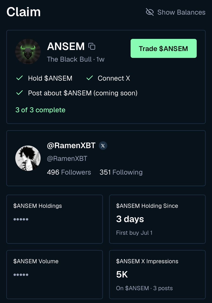 RamenXBT's tweet photo. the $ANSEM airdrop meta is interesting because it feels less like farming and more like participation

hold the coin
connect the timeline
post the ticker
trade the market
be part of the noise before everyone agrees the noise was the signal

@BullpenFi is making the black bull measurable

Do it here: https://t.co/HBircHCEr9