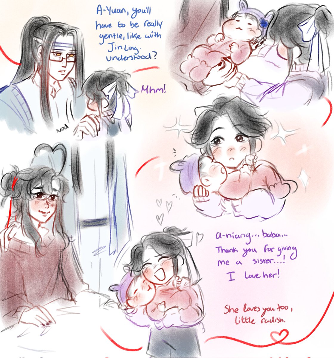 NeutralArtist's tweet photo. Today A-yuan meets his baby sister Lan Xin! Wangxian are proud parents to say the least

#MDZS #WangXian https://t.co/6zjkrr5L11