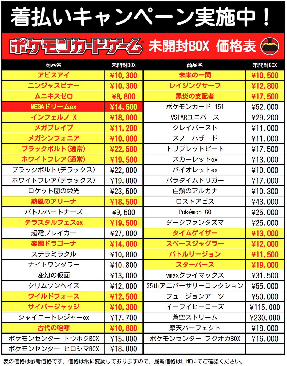 📊ポケモンカード シュリンクありBOX 買取表📊 📊2026.07.06(月) 9:45