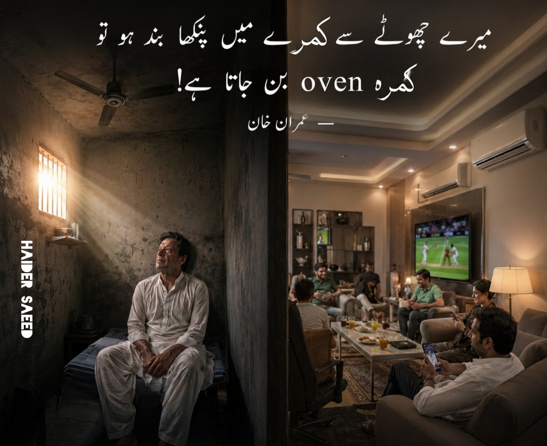 Haidersaeedpti1's tweet photo. میرے چھوٹے سے کمرے میں پنکھا بند ہو تو کمرہ اوون بن جاتا ہے۔۔۔۔۔ 
عمران خان https://t.co/iOVQr6kx3k