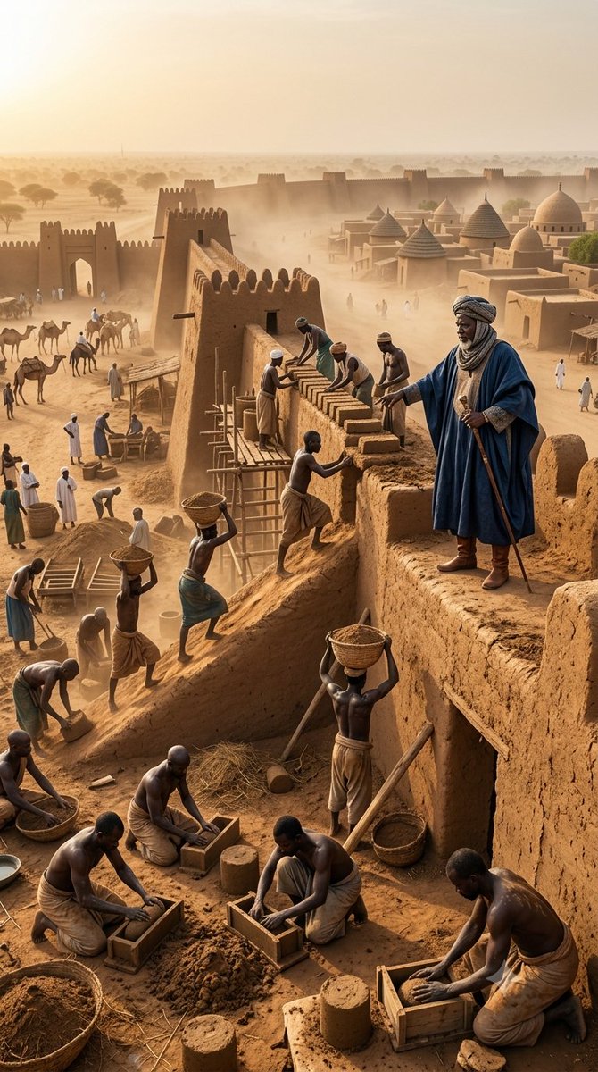 LUKMANM85534534's tweet photo. 🧵2/10 Construction of the Kano City Walls is traditionally linked to the reign of Sarki Gijimasu (c. 1095–1134), with later rulers expanding them over centuries. They were built to protect Kano's people, markets, and growing prosperity. https://t.co/lQrLVjGLGS