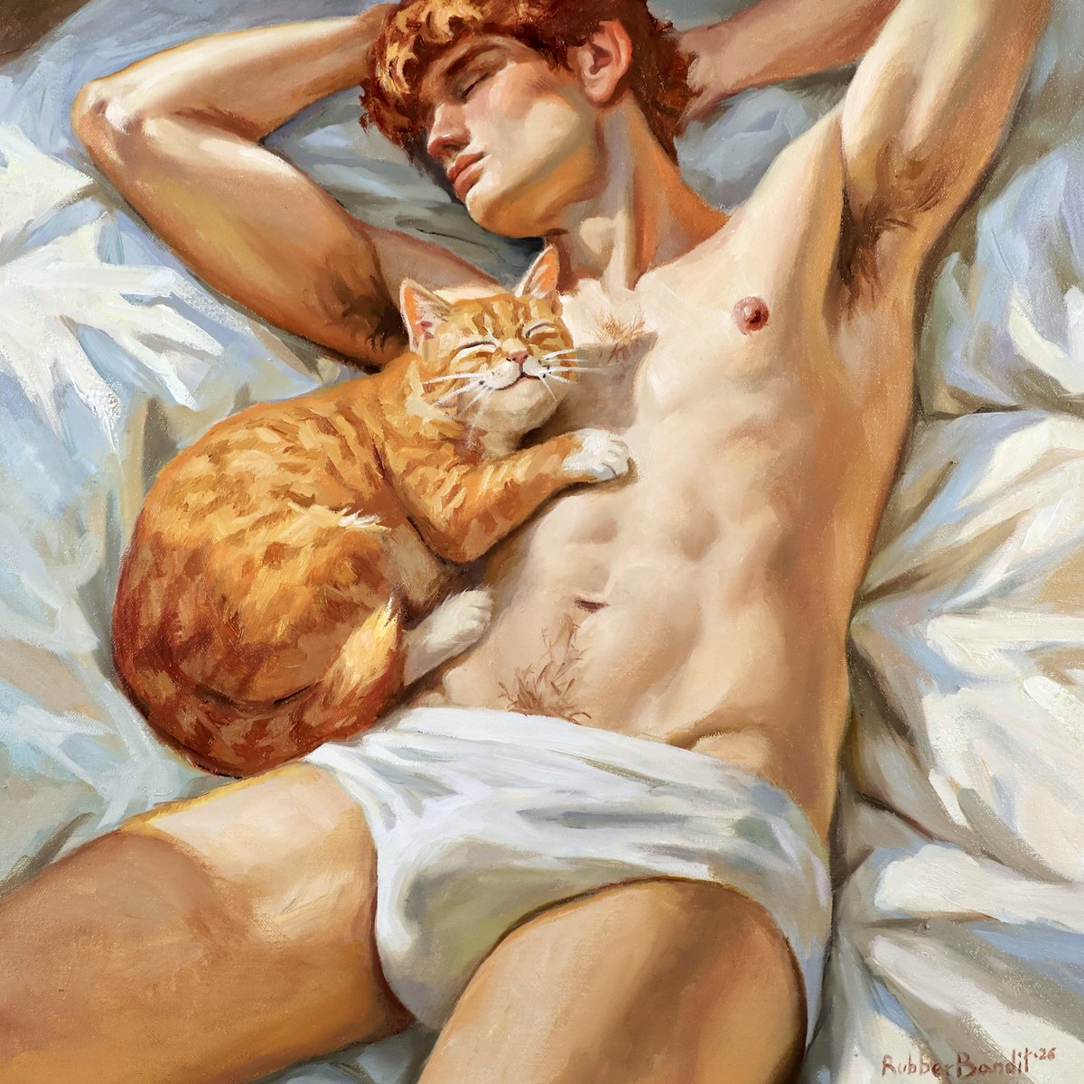 rubberbanditart's tweet photo. Stay a little longer 
Original oil painting, 50x50 cm, 2026
#gayart #oilpainting #cat #fineart https://t.co/yv2QsXtlem