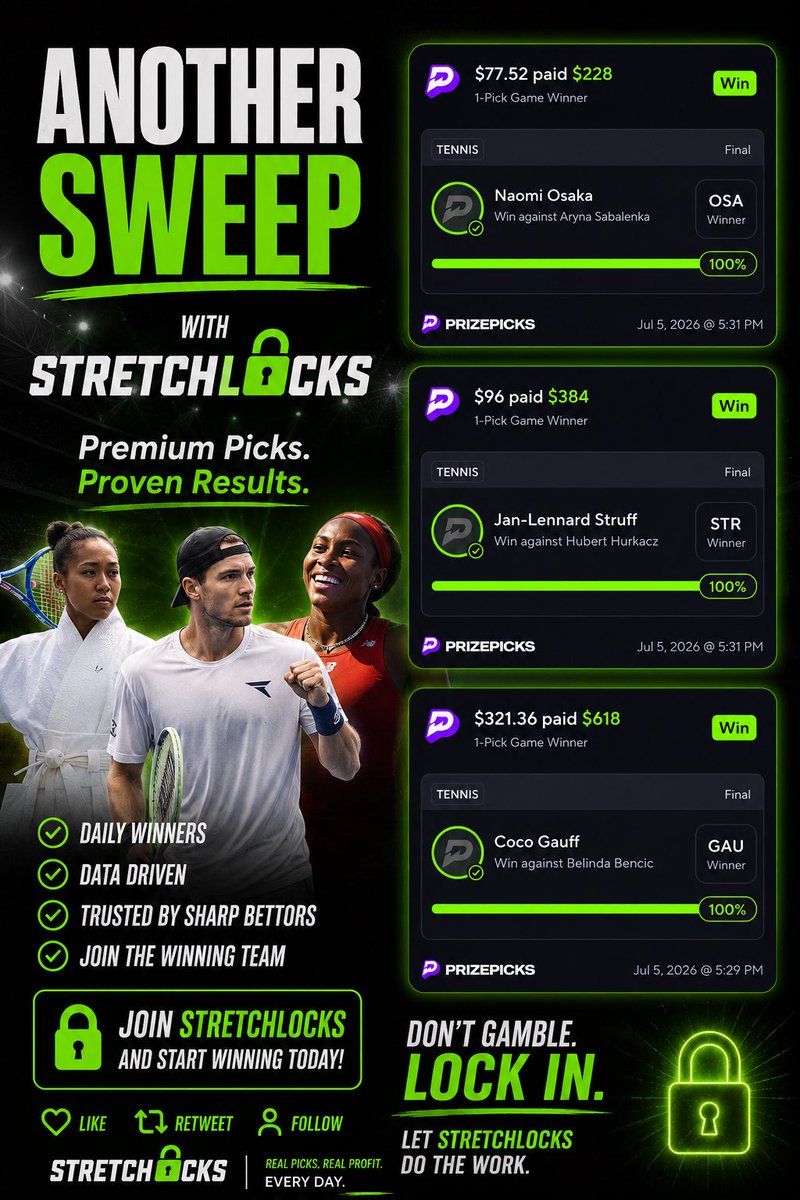 StrechLocks's tweet photo. Wimbledon sweep 🕺🏽

#SportsBetting #GamblingTwitter #BettingTips #SoccerPicks #FootballBetting #WorldCup https://t.co/f19xJqNwrN