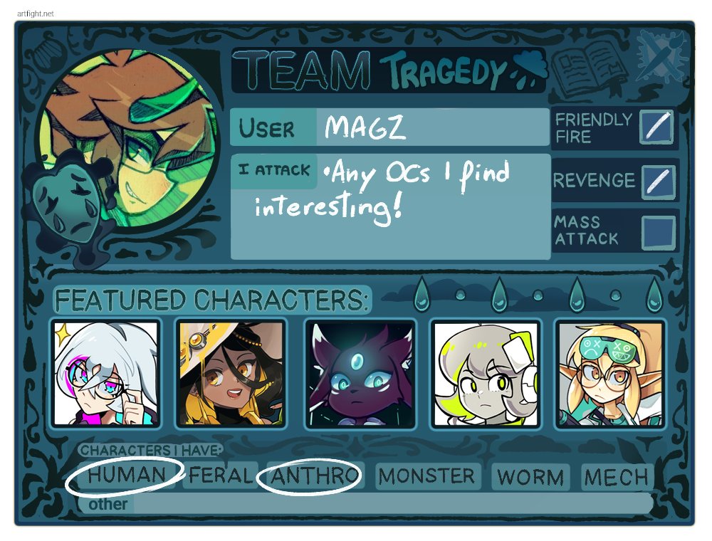 madgraws's tweet photo. hoping on art fight 2026!! gonna be trying my best to do some attacks but probably gonna stick with revenges cause too employed rn ദ്ദി╥ ᴗ ╥) https://t.co/t4ySG59Xfp