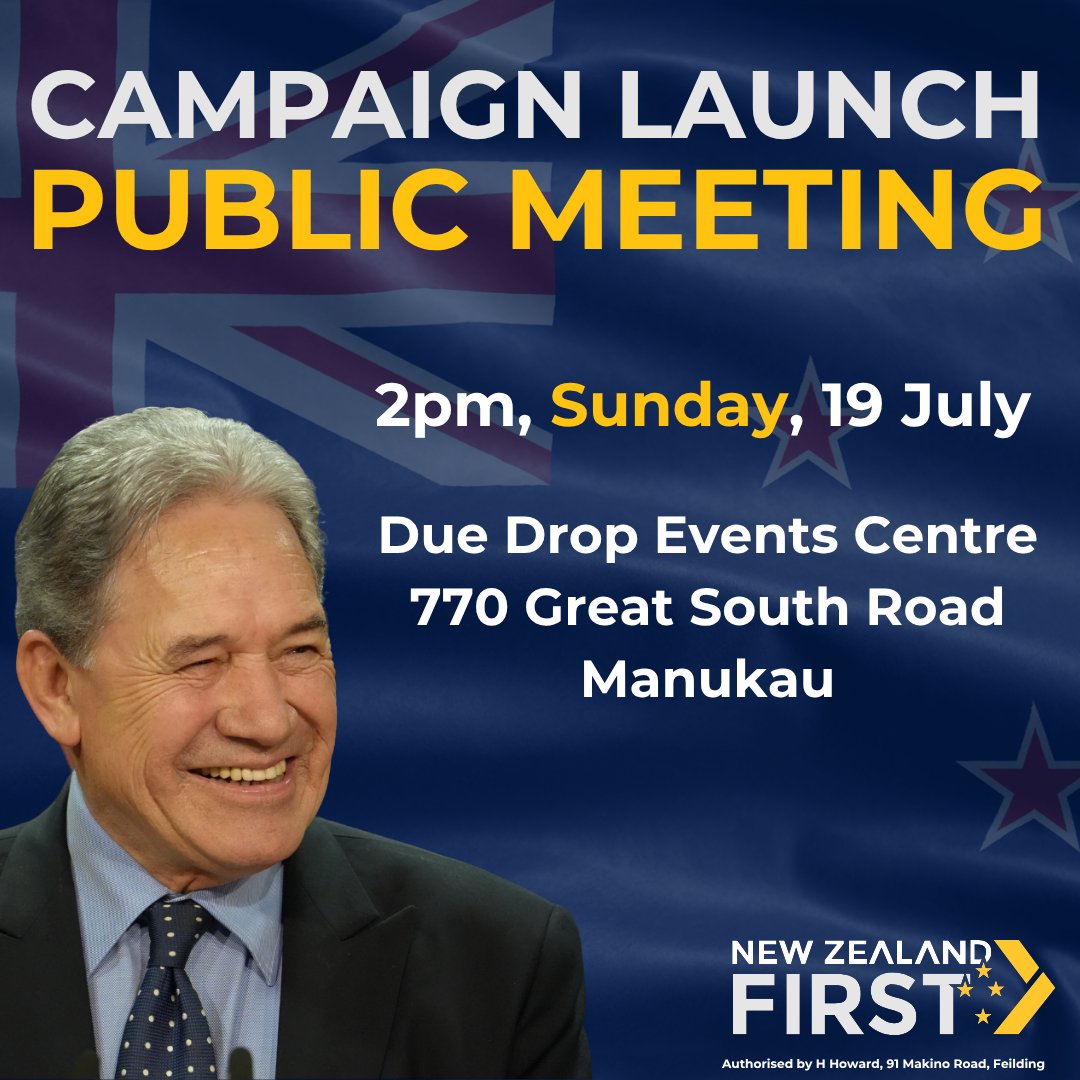 gaye_ess's tweet photo. This will be the big one. If you possibly can, be there. Make sure that if you can't be there, watch it live on NZ First's YouTube channel. All their election policies will be announced. This will be huge. The official campaign launch for NZ First. None of the other parties will have an event anything like this!